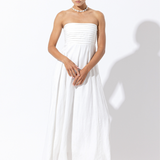 Talia Strapless Linen Maxi Dress - White