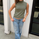 Taylor Mockneck Sweater Tank - Army Green