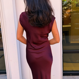 Brit Silky Ruched Maxi Dress - Wine