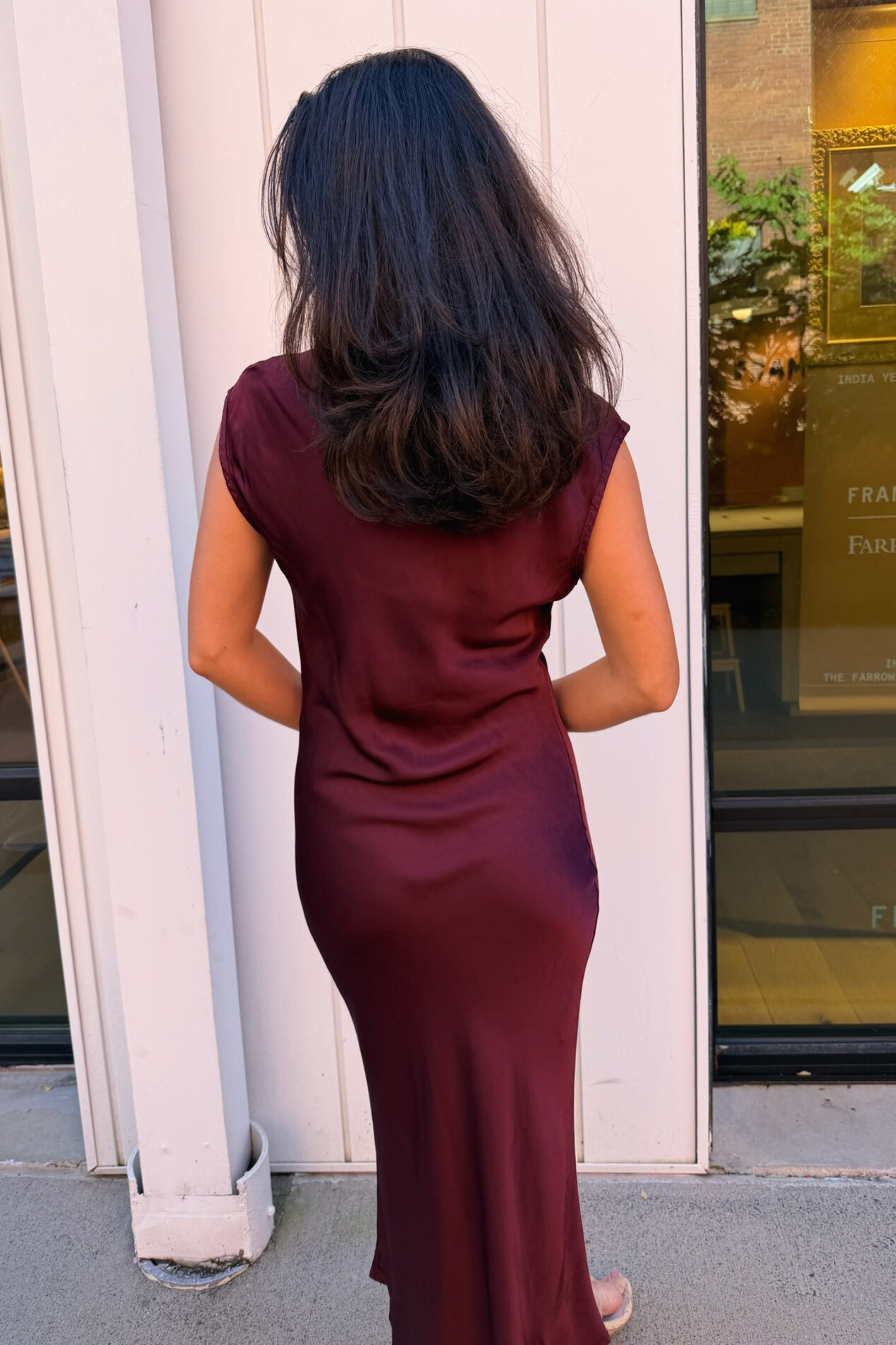 Brit Silky Ruched Maxi Dress - Wine