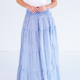 Lucy Smocked Maxi Skirt - Mini Stripe Cornflower