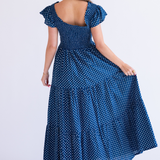 Abby Fall Sweetheart Maxi Dress  - Mini Dot Navy