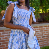 Joy Bow Mini Dress - Seashell Blue