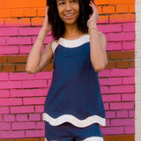 Lea Linen Wave Top - Navy