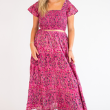 Grace Blockprint Maxi Skirt - Magenta Blossom