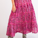 Grace Blockprint Maxi Skirt - Magenta Blossom