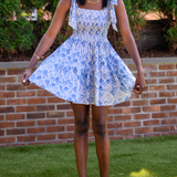 Joy Bow Mini Dress - Seashell Blue