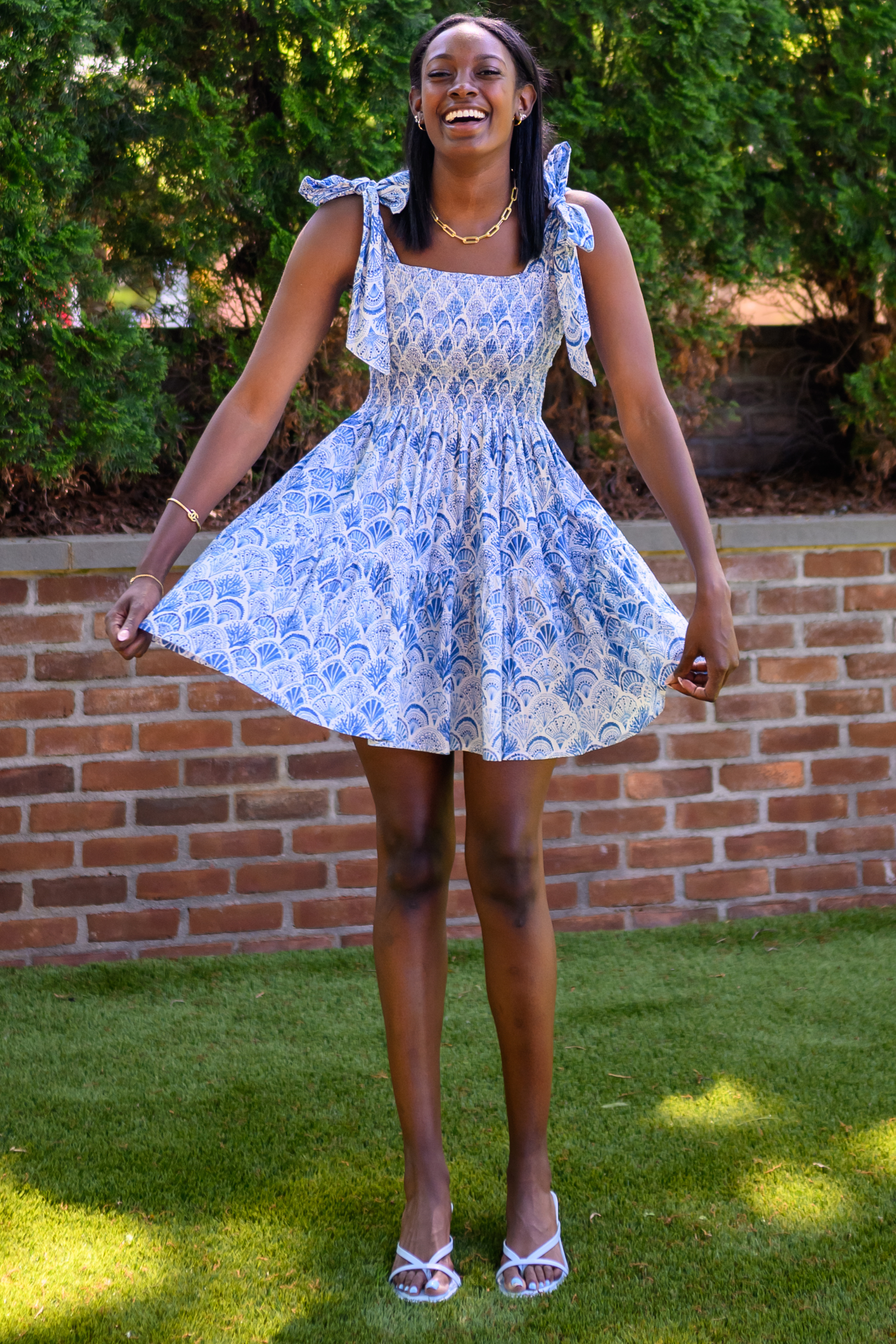 Joy Bow Mini Dress - Seashell Blue