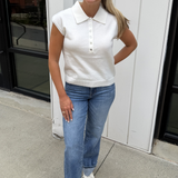 Belle Button Collared Top - Ivory