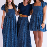 Abby Fall Sweetheart Maxi Dress  - Mini Dot Navy