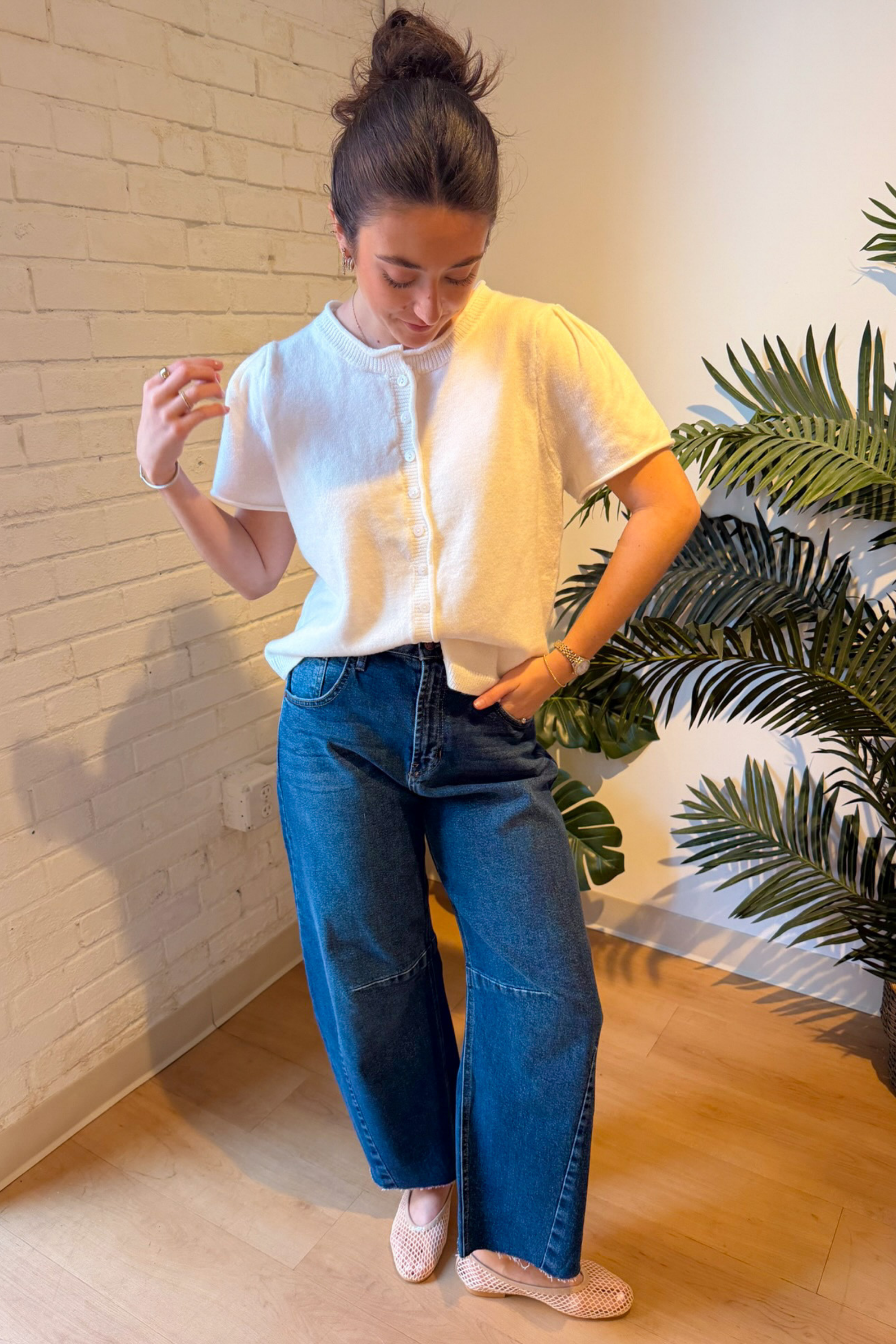 Josie Short Sleeve Cardigan - Off White