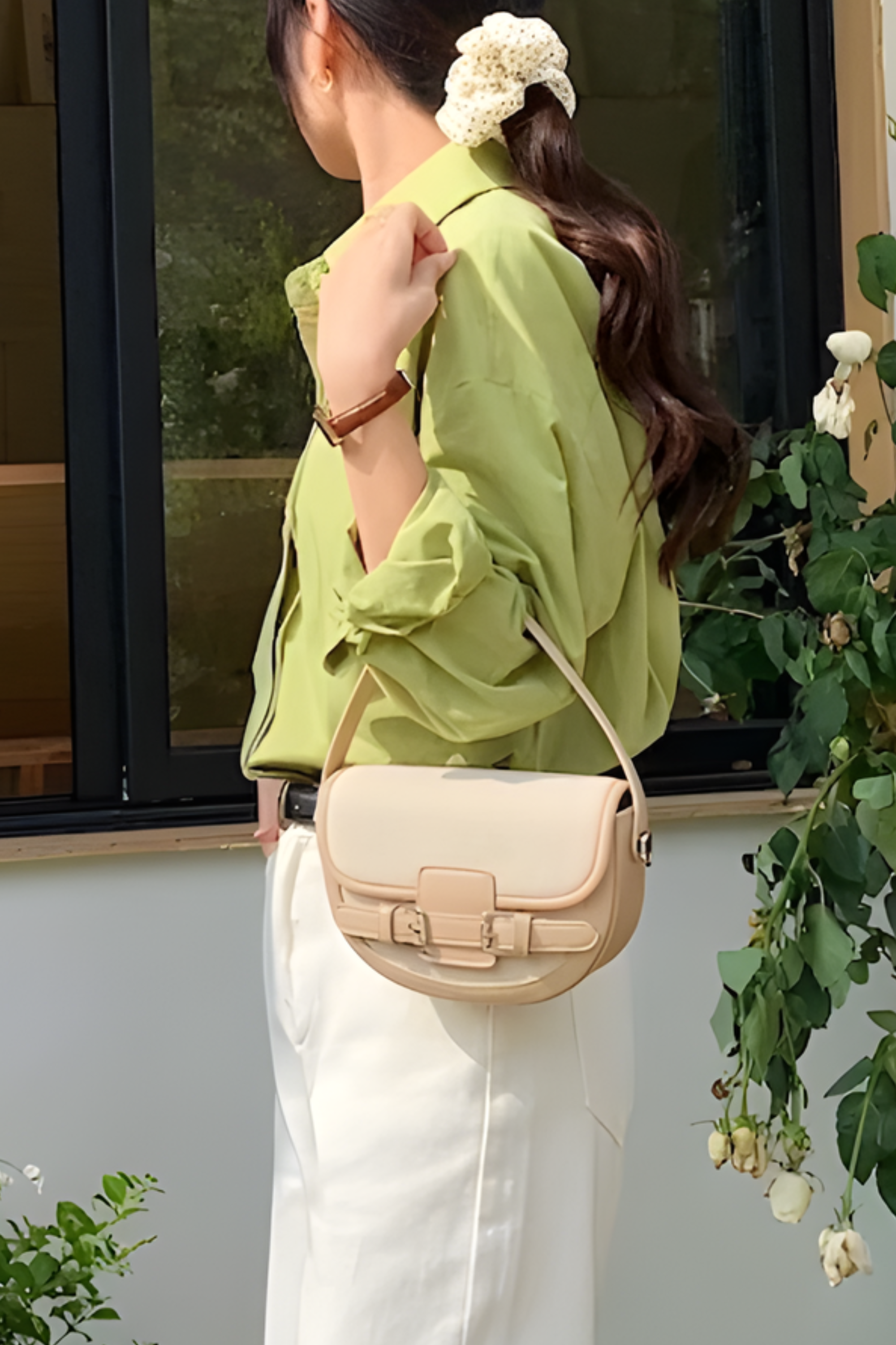 Brooke Buckle Top Handle Bag - Beige
