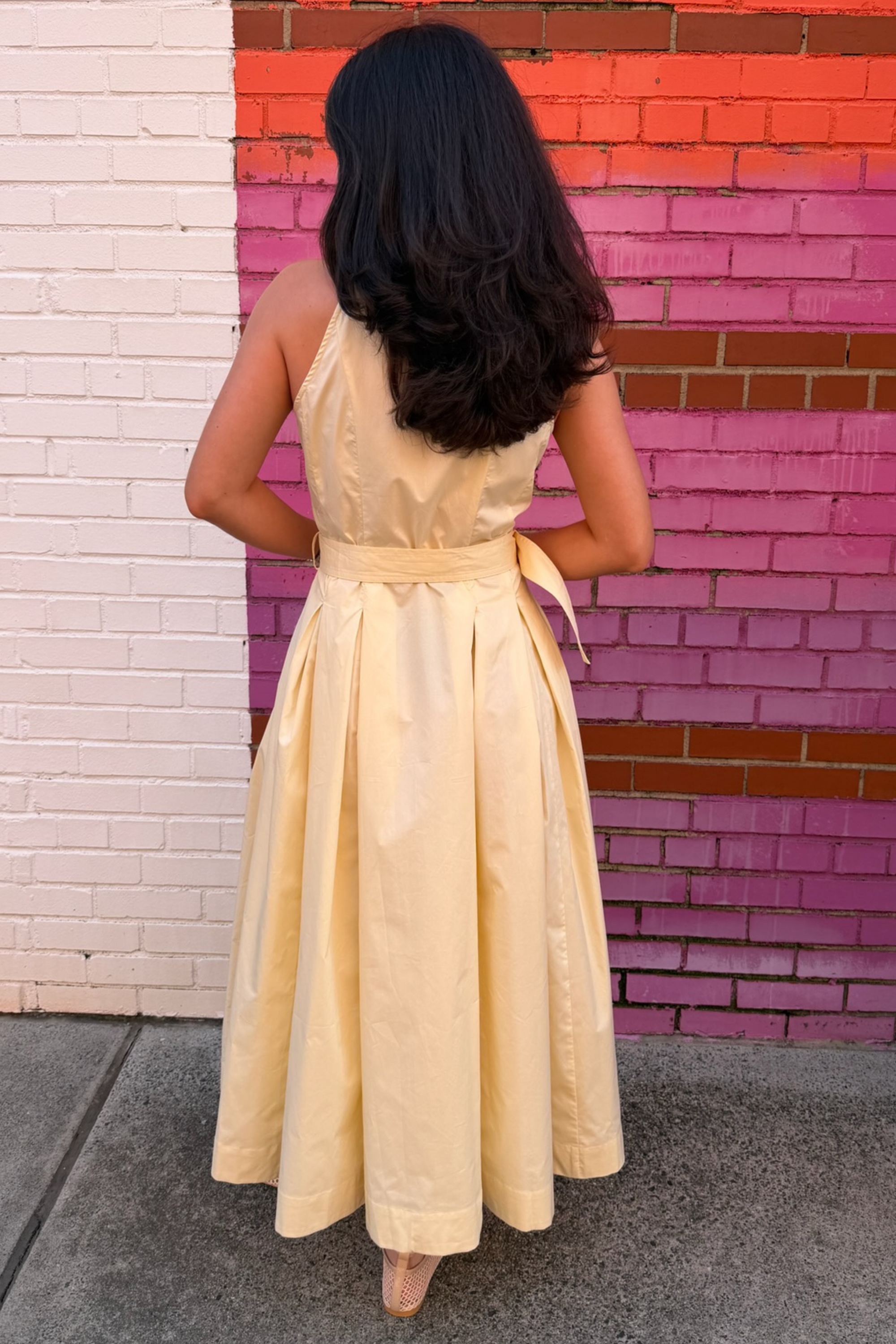 Zarae Solid Collar Maxi Dress - Pastel Yellow