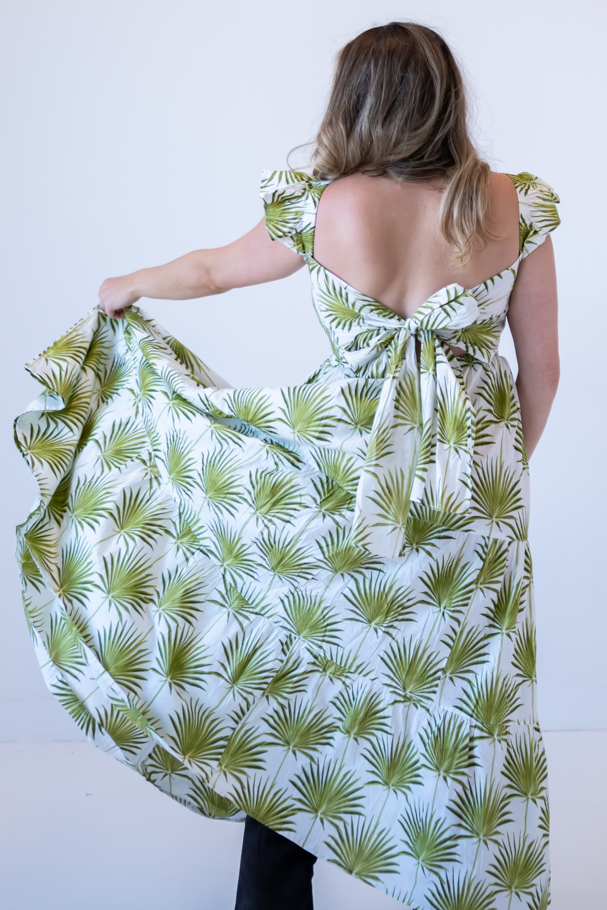Erin Tie Back Maxi Dress - Palms Green Lilbelle Charlotte Erin Tie Back Maxi Dress - Palms Green Lilbelle Charlotte