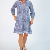 Sammy Caftan Mini Dress - Navy Flower Explosion