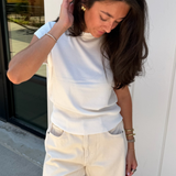 Edie Ribbed Knit Sweater Top - White