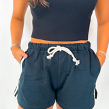 Varsity Stripe Sweatshorts - Black