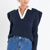 Polo Match Collar Sweatshirt - Navy/Cream