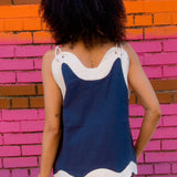 Lea Linen Wave Top - Navy