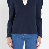 Polo Match Collar Sweatshirt - Navy/Cream