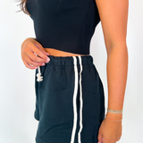 Varsity Stripe Sweatshorts - Black