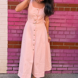 Zyra Denim Maxi Dress - Pastel Pink