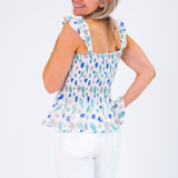 Tate Smocked Peplum Top - Seashells Cornflower