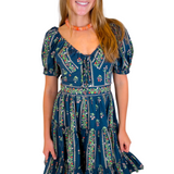 Delia Floral Printed Mini Dress - Midnight Blue