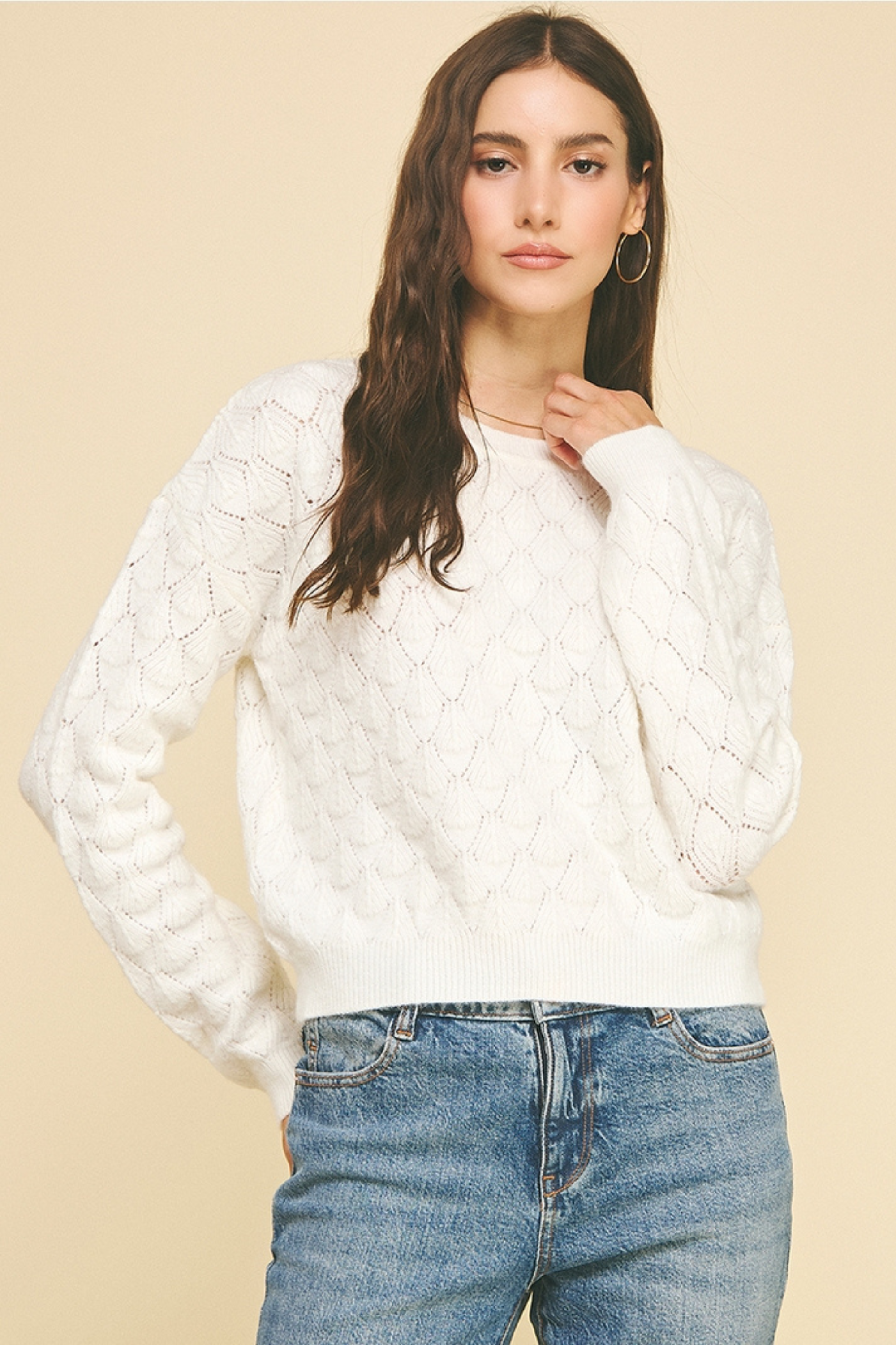 Eva Textured Crew Sweater - Ivory