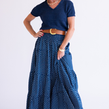 Britt Fall Smocked Maxi Skirt - Mini Dot Navy