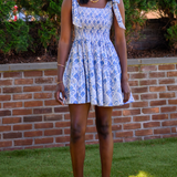 Joy Bow Mini Dress - Seashell Blue