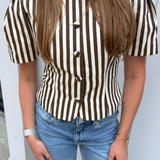 Caroline Puff Sleeve Top - Natural Brown