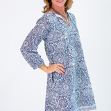 Sammy Caftan Mini Dress - Navy Flower Explosion