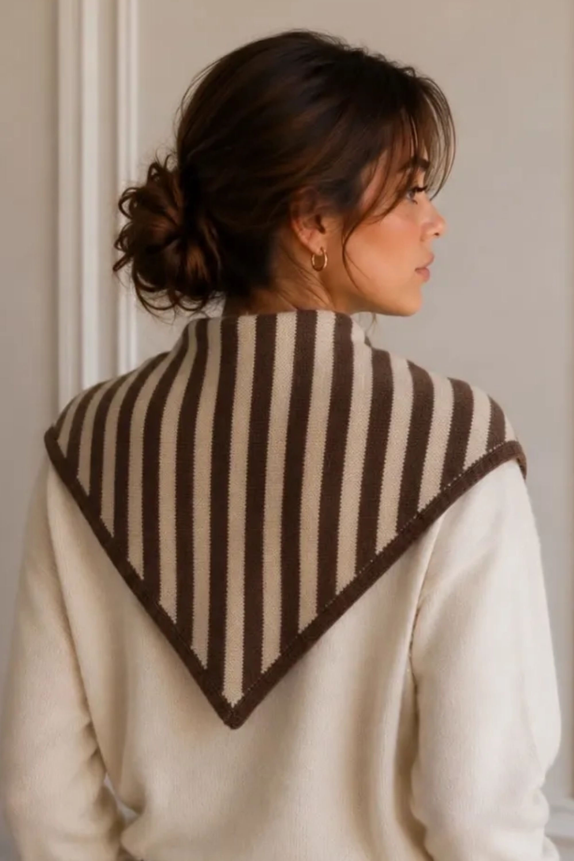 Bailey Striped Knit Triangle Scarf - Camel