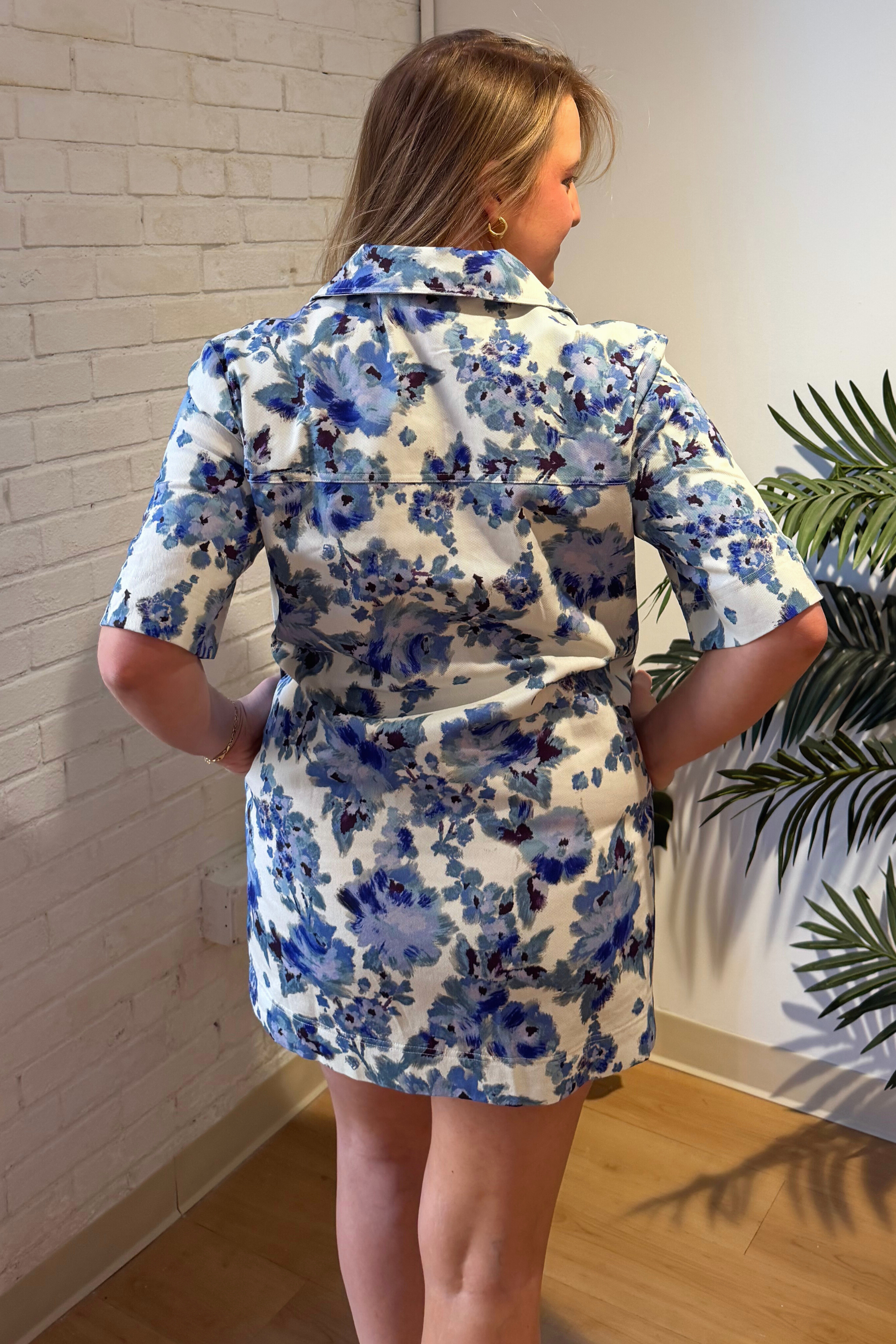 Betsy Floral Mini Dress - Natural Blue