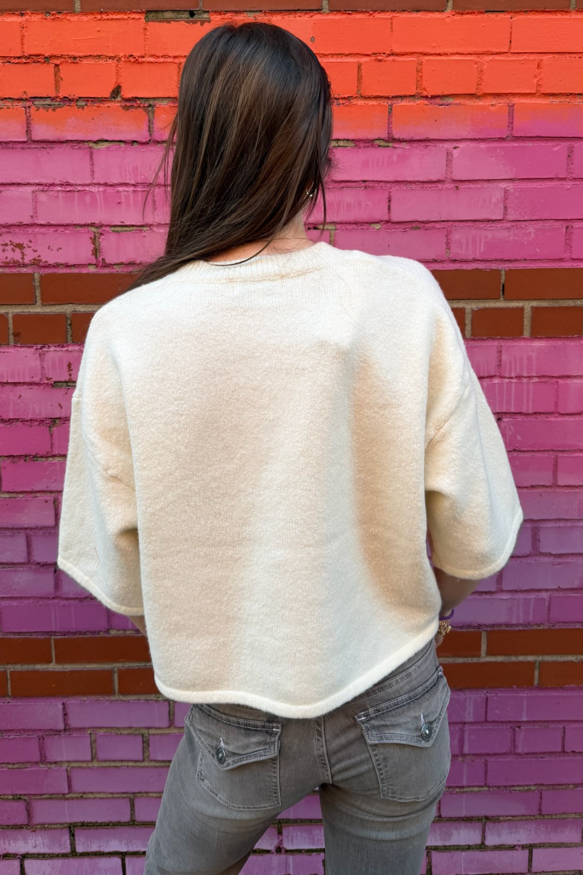 Kelli Short Sleeve Sweater - Cream