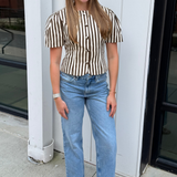 Caroline Puff Sleeve Top - Natural Brown