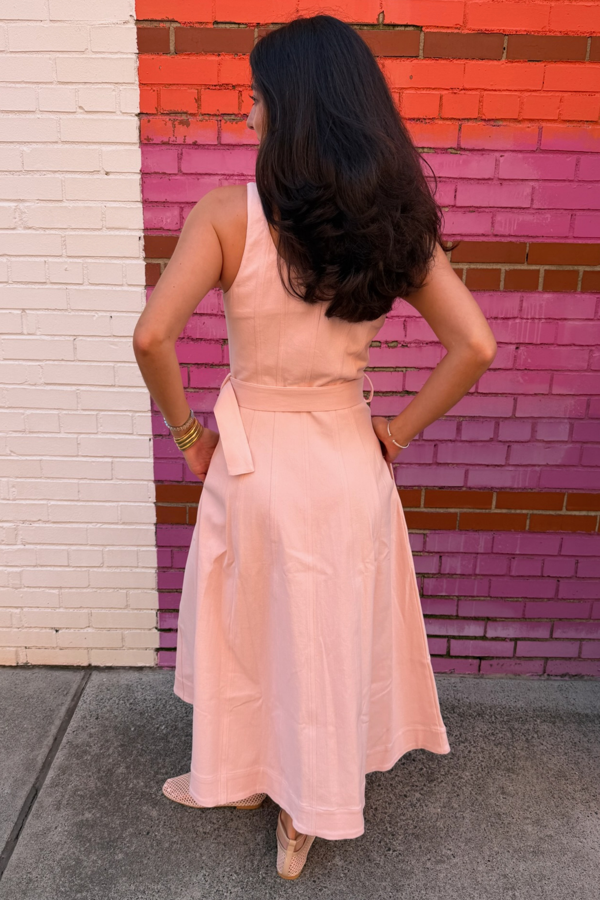 Zyra Denim Maxi Dress - Pastel Pink