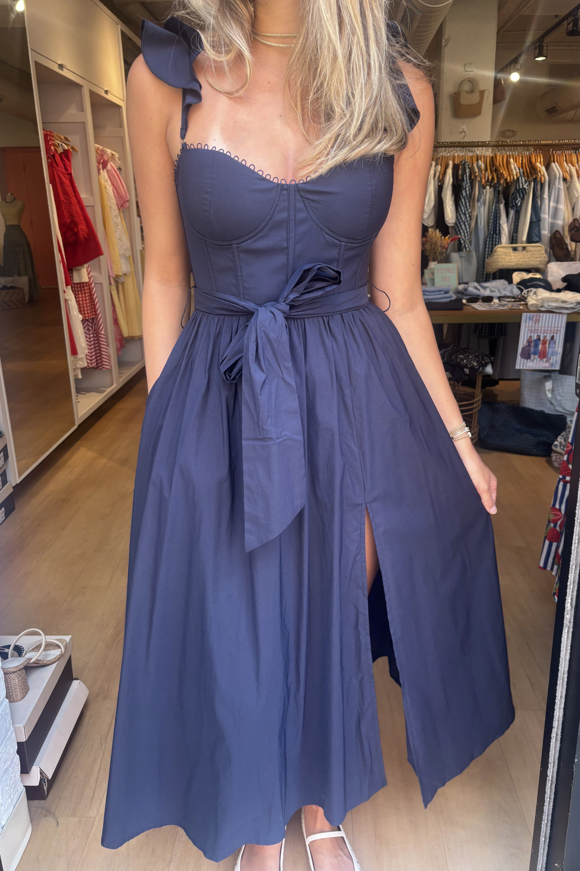 charlotte blue print corset midi dress Lola Corset Midi Dress In Baby Blue Floral