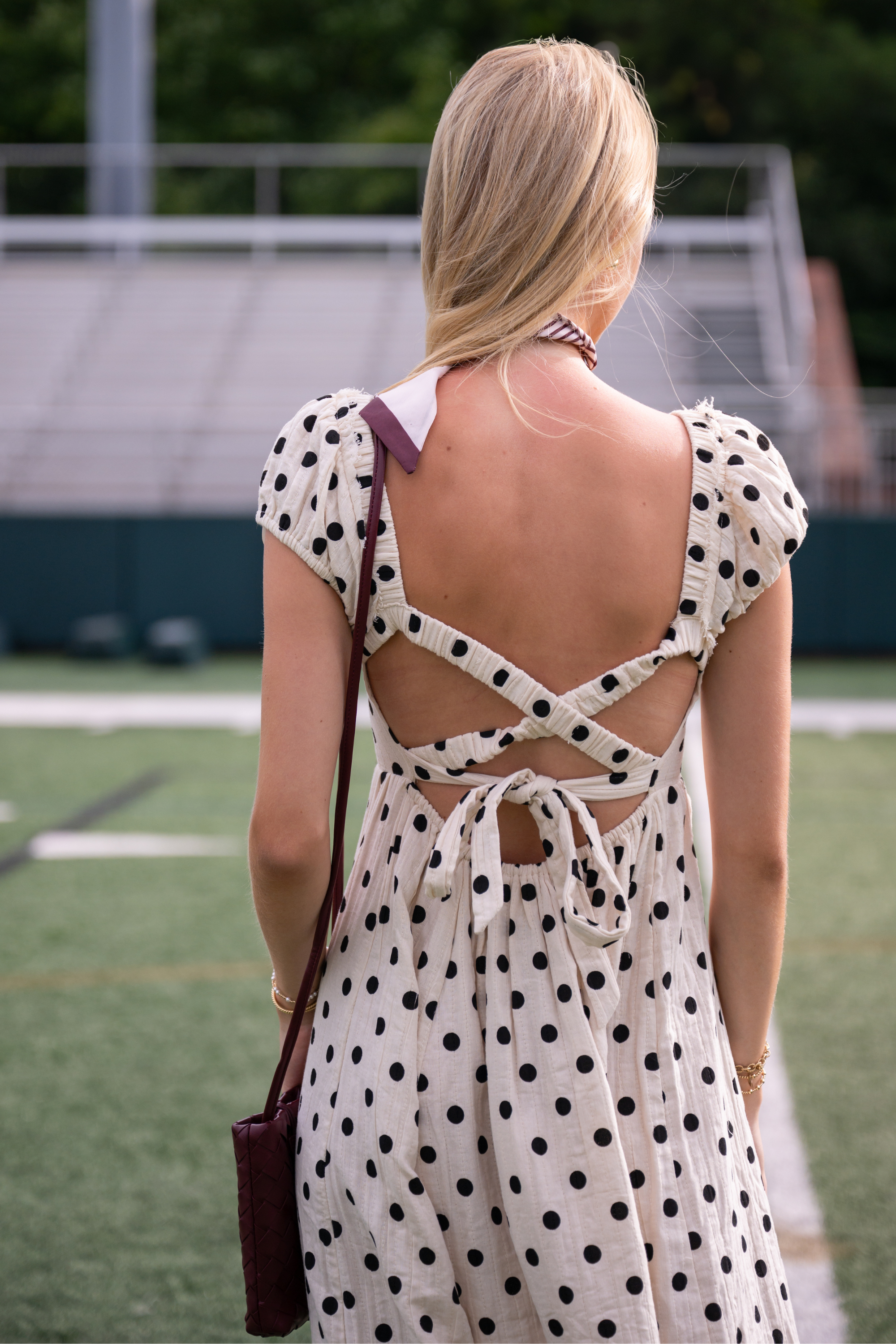 Katie Polka Dot Open Back Midi - Cream