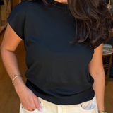 Edie Ribbed Knit Sweater Top - Black