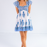 Abby Sweetheart Mini Dress - Poppy Mix Blue