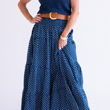 Britt Fall Smocked Maxi Skirt - Mini Dot Navy