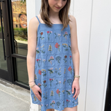 Willa Embroidered Linen Mini Dress - Denim Blue