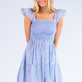 Charlie Mini Dress - Mini Stripe Cornflower