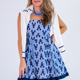 Jenna Pleated Mini Dress - Navy Lobsters/Blue Stripe