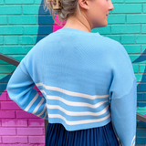 Noa Striped Crop Sweater - Light Blue/White