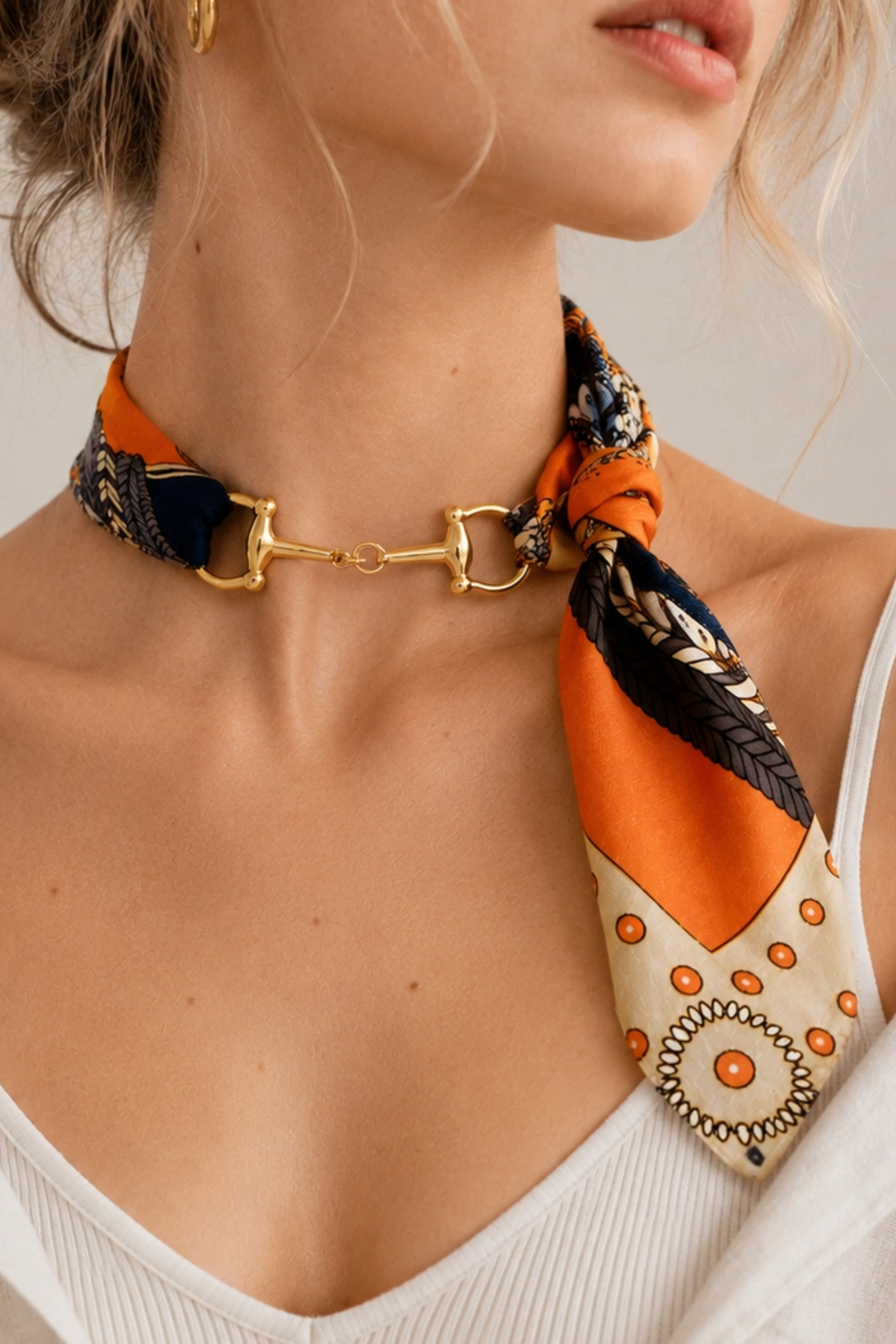 Horsebit Scarf Choker Necklace - Orange