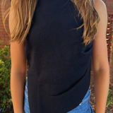 Brooke Boat Neck Asymmetrical Tank - Black