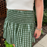 Sandy Smocked Mini Skirt - Gingham Olive
